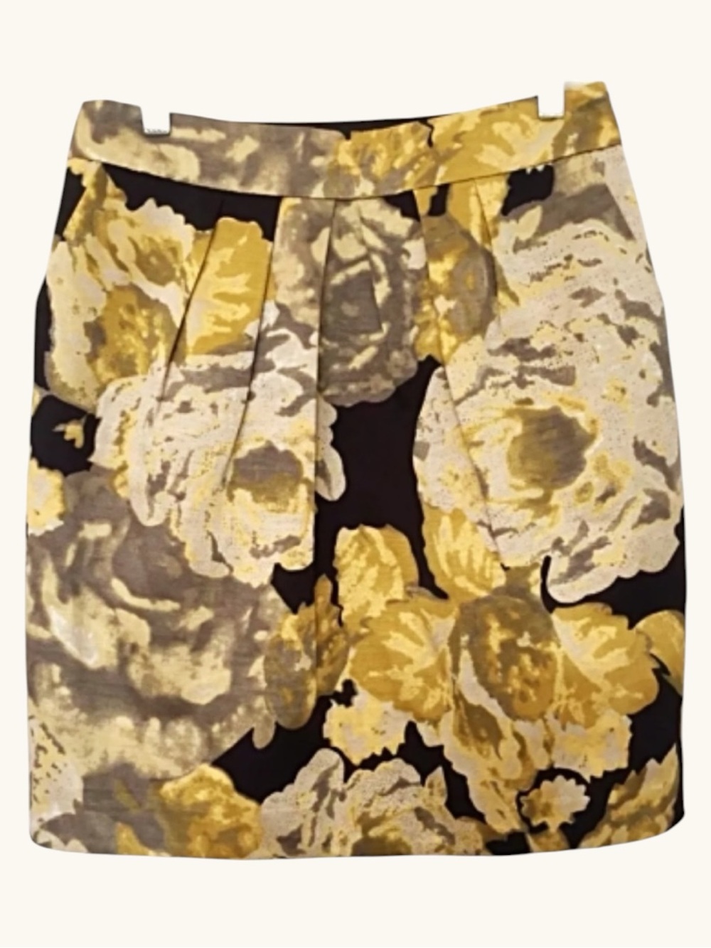 🌸 Beth Bowley Cotton Silk Floral Pleated Skirt | Size 2 | Black Gold Ivory